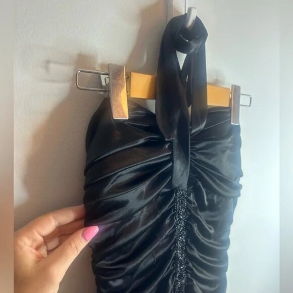 B DARLIN. Brand size 5/6 silky ruffles, neck tie, flapper style black ruched - Picture 3 of 8